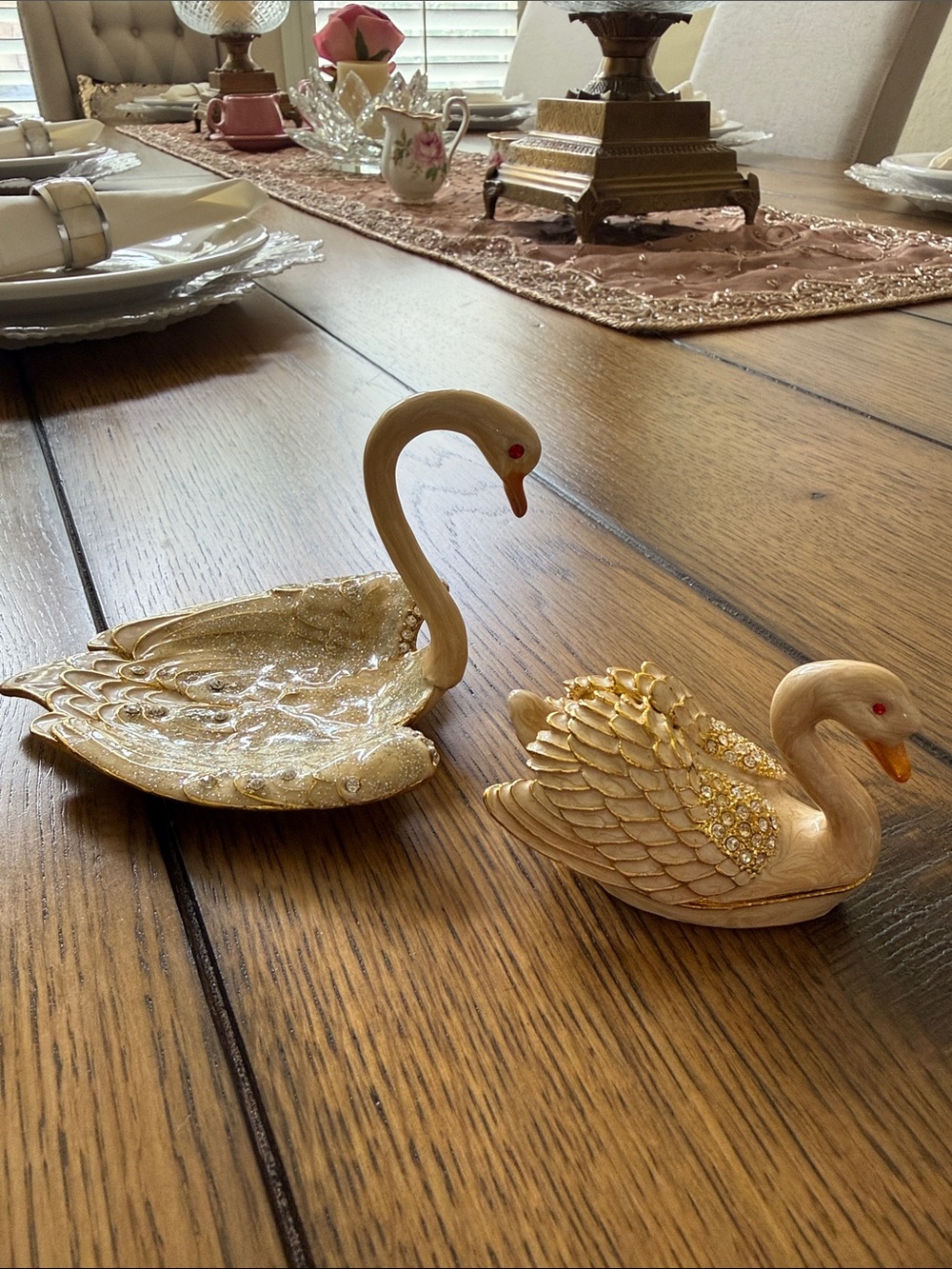 Gold Crystal Swan Trinket Dish - Decorative Accent set
